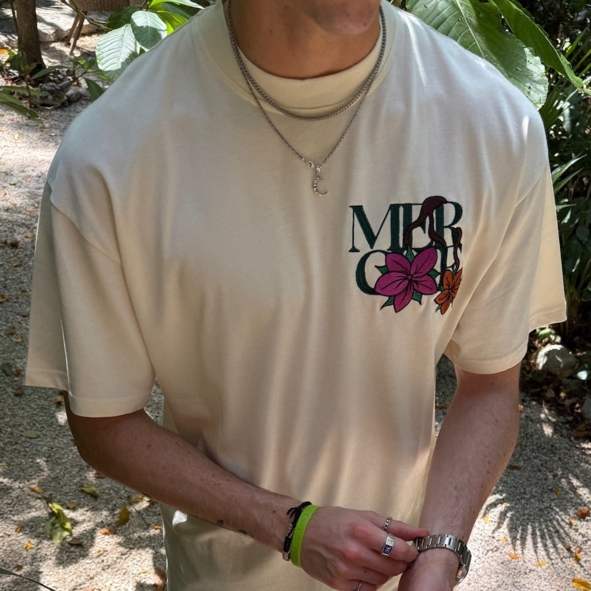 "Flowers for Her" Créme Embroidered Tee
